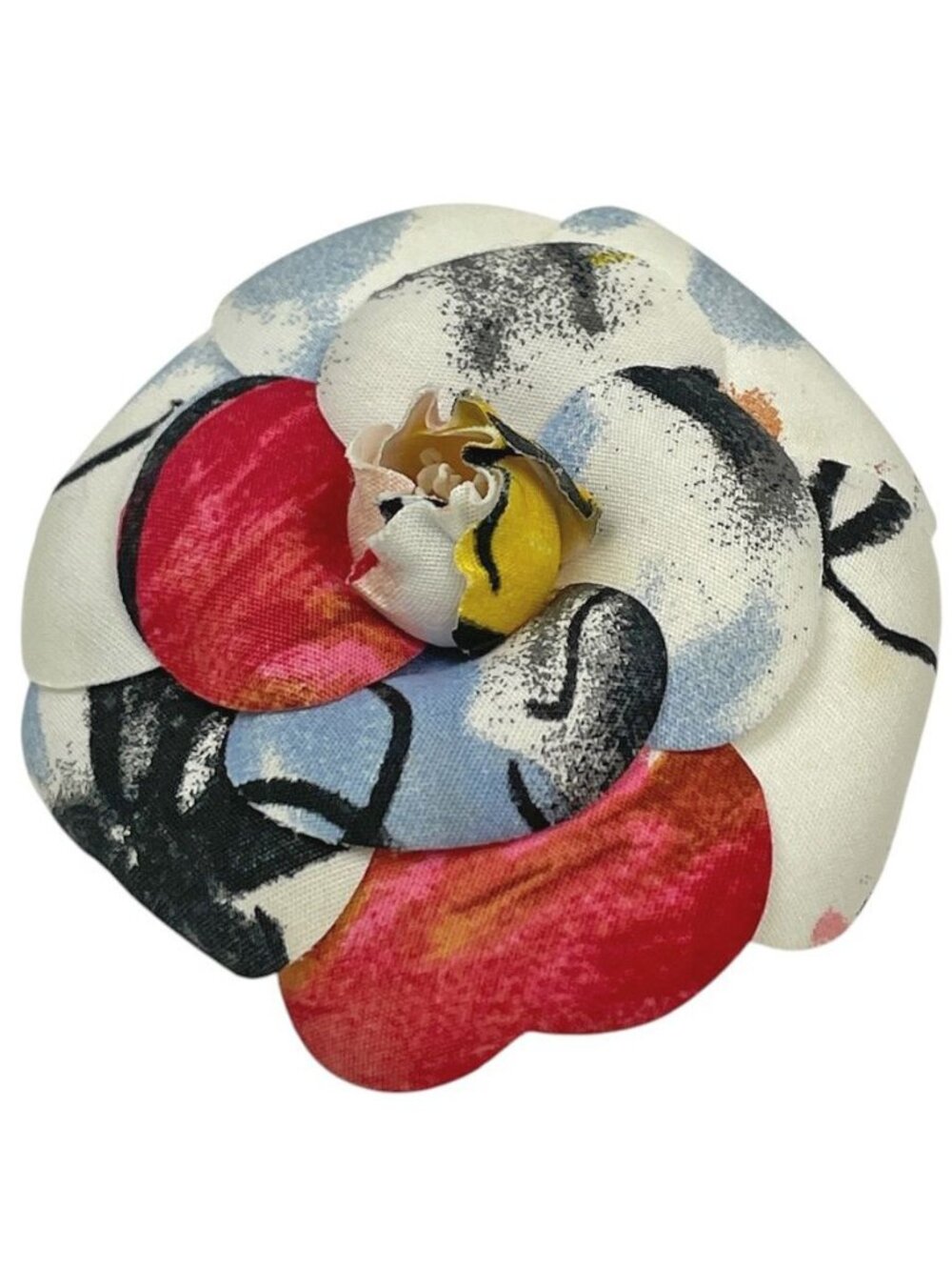 Chanel Camellia Corsage Flower Brooch Fabric White Multicolor